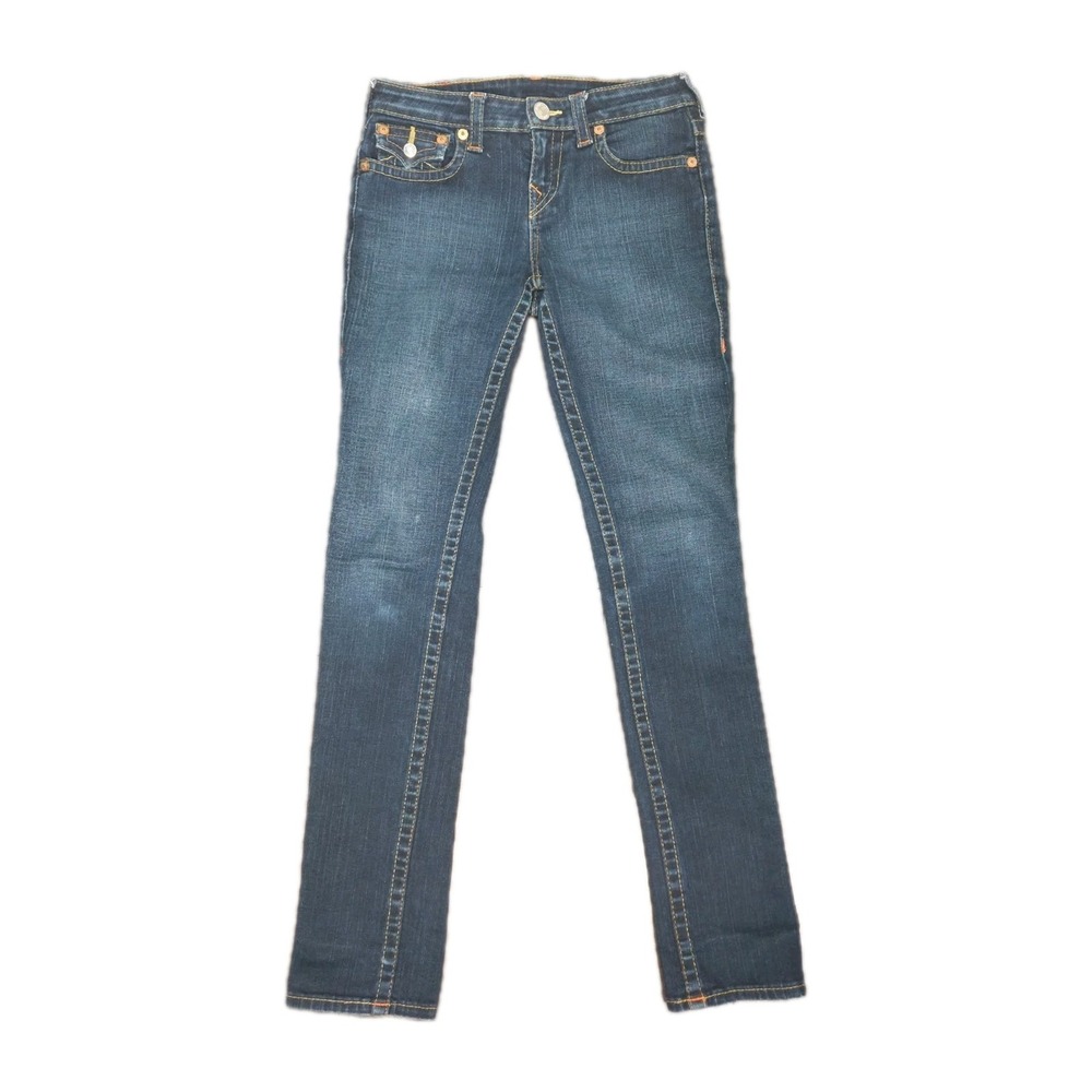 VTG True Religion Denim Jeans Julie Flap Pockets Dark Wash Straight Leg Girls 14